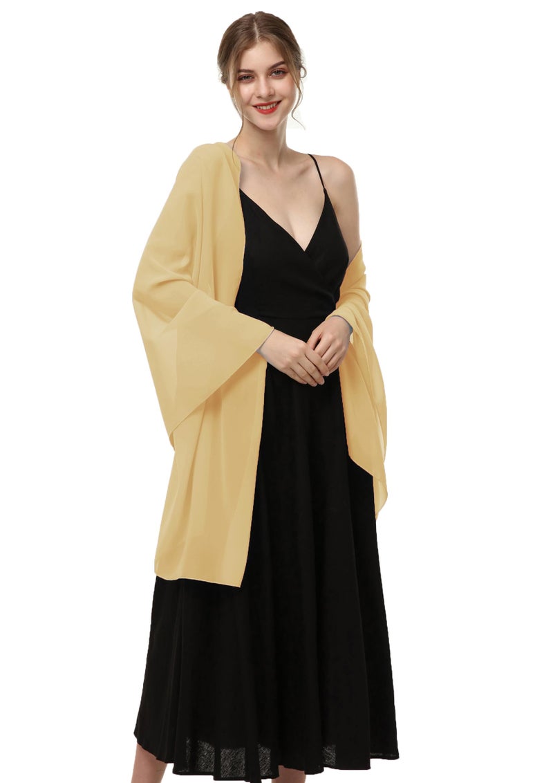 Baoqiya Women's Shawls and Wraps for Evening Dress Chiffon Shawl Soft Elegant Silky Pashmina Wedding Bridal Scarf(Gold, 79"Ã—19") - Image 5